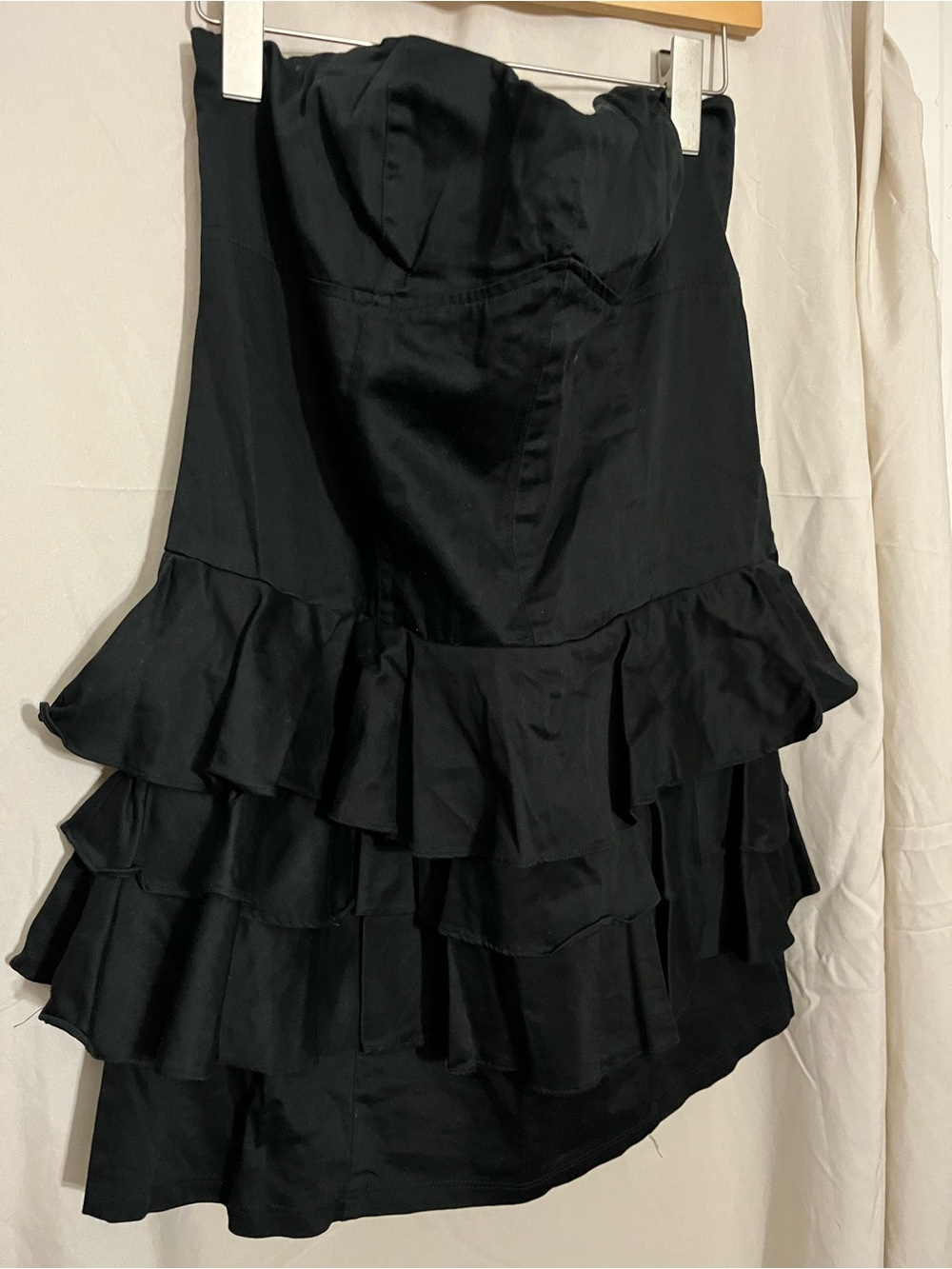 Sweet Love Black Strapless Asymmetrical Ruffle Dress